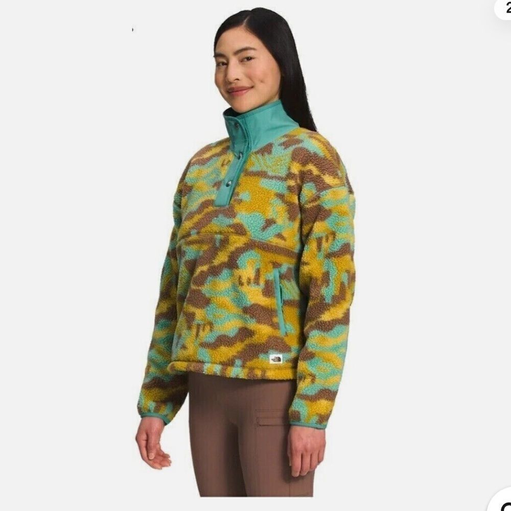 The North Face Women’s Cragmont Snap Fleece Pullover Wasabi Camo Size Large - Picture 2 of 8